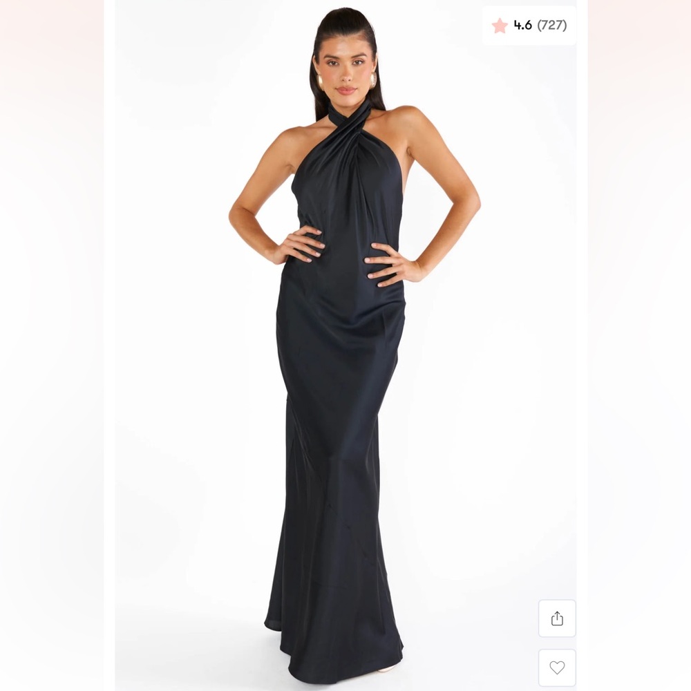 Jasmine Halter Maxi Dress - Black Luxe Satin